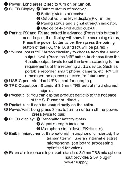 Relacart Mi1 2.4G Wireless Microphone System Mini Lavalier Mic Clip-on Microphone 3.5mm TRS for DSLR Camera Cellphone Monitor